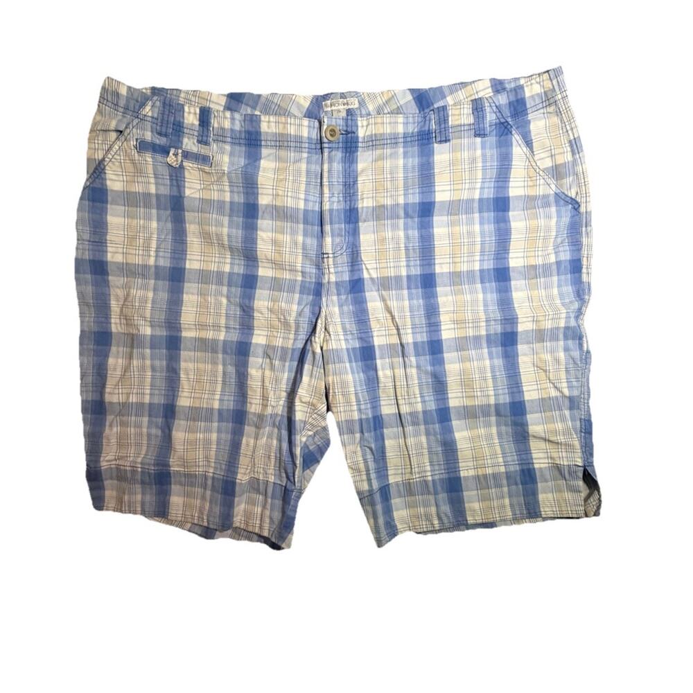 Fashion Bug Women’s Plaid Shorts Size 28 Blue White Casual Cotton Mid Rise